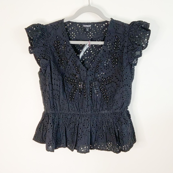 ❗️SALE❗️NWT | Express Embroidered Lace Peplum Top - Picture 2 of 3